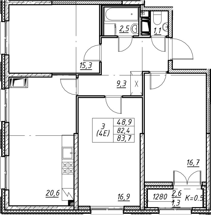 Планировка: Квартира евро-4 81,7 м² в ЖК «Цивилизация на Неве»