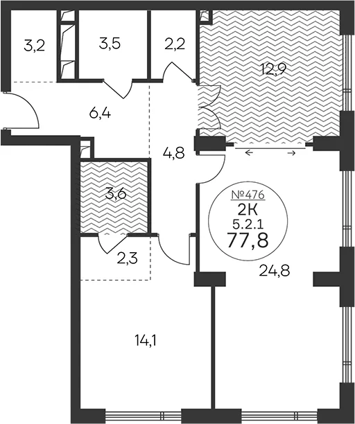 Планировка: 2-комнатная квартира 77,8 м² в ЖК «Клубный квартал КРЫЛАТСКАЯ 33»