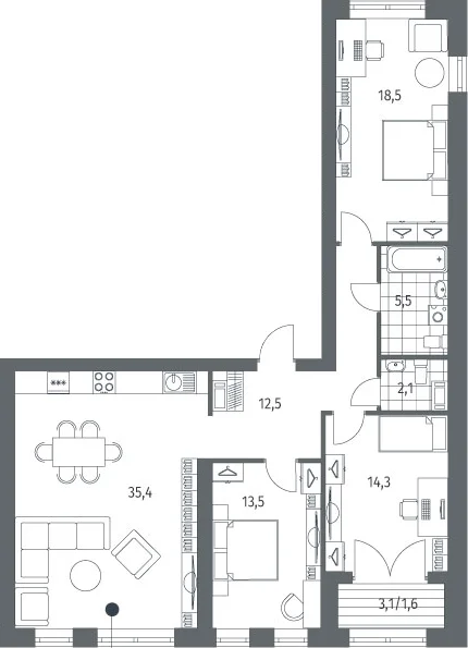 Планировка: Квартира евро-4 102,9 м² в ЖК «Наука»