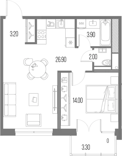 Планировка: Евродвушка 50 м² в ЖК «Легенда на Охте»