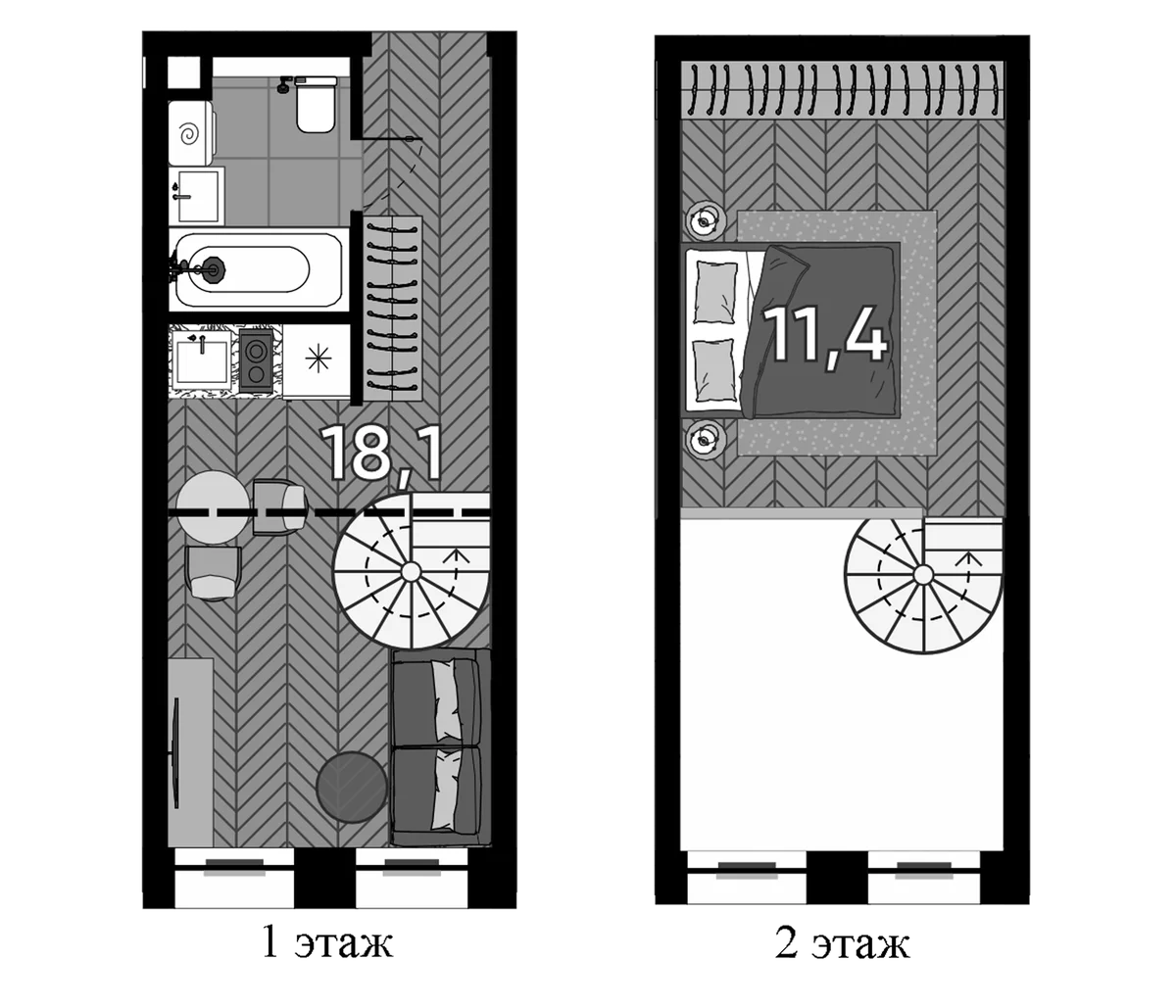 Планировка: Студия 25,3 м² в ЖК «Зорге, 9»