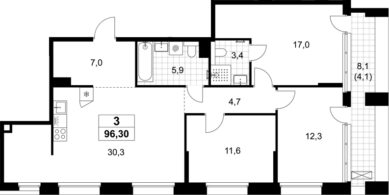 Планировка: Квартира евро-4 92,2 м² в ЖК «Хольм»