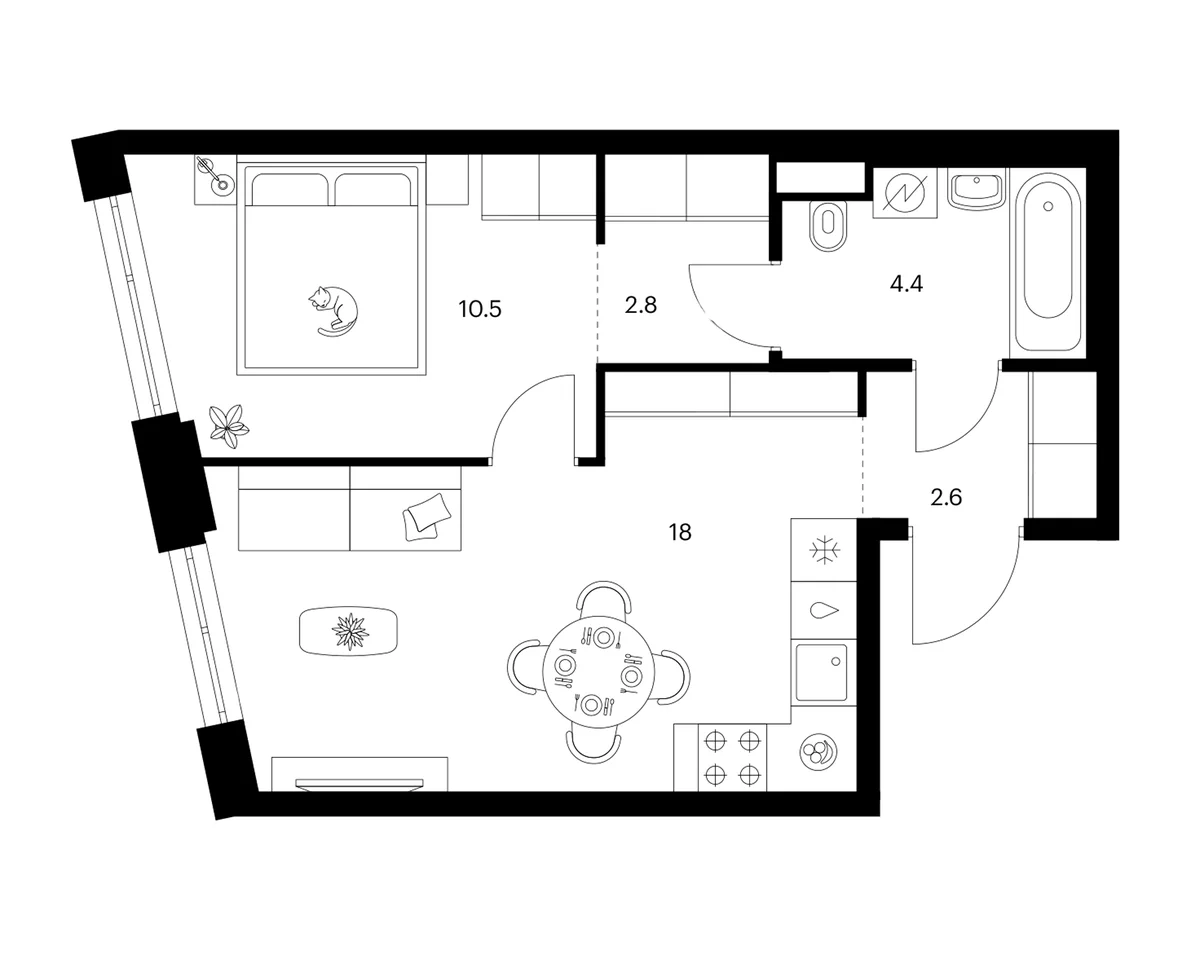 Планировка: 1-комнатная квартира 38,3 м² в ЖК «2-й Иртышский»