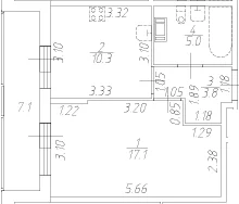 Планировка: 1-комнатная квартира 36,2 м² в ЖК «Аквилон Ливз»