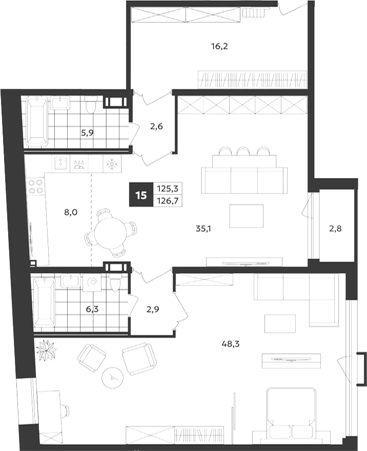 Планировка: 2-комнатная квартира 125,3 м² в ЖК «Дом на Бронницкой»