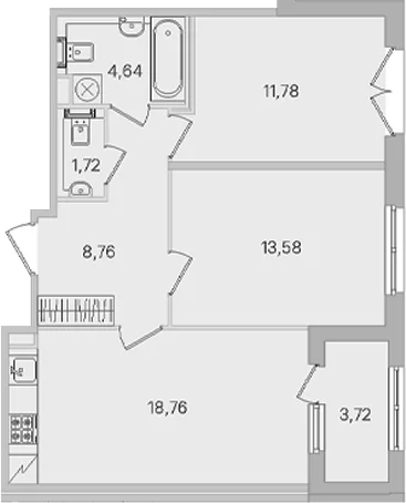 Планировка: Евротрёшка 59,2 м² в ЖК «Дубровский»