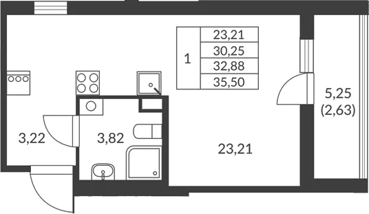 Планировка: Студия 30,3 м² в ЖК «Амурино»