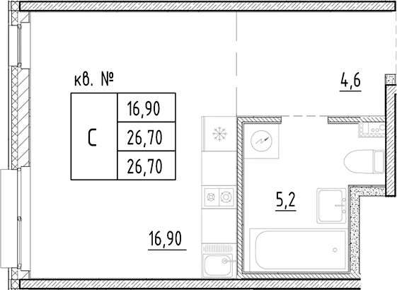 Планировка: Студия 26,7 м² в ЖК «Плюс Пулковский»