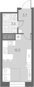 Планировка: Студия 22,8 м² в ЖК «Большая Охта»