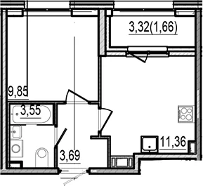 Планировка: Евродвушка 28,5 м² в ЖК «Оптимист»