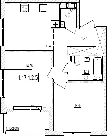 Планировка: 2-комнатная квартира 56,4 м² в ЖК «Новый Ямбург»