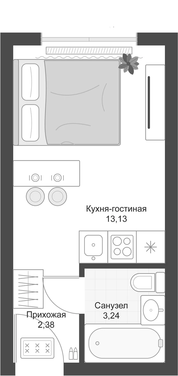 Планировка: Студия 18,8 м² в ЖК «Апарт-комплекс Первый Зеленый»