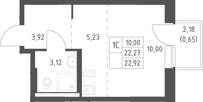 Планировка: Студия 22,3 м² в ЖК «Большое Юрлово»