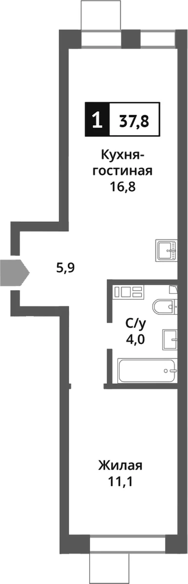 Планировка: Евродвушка 37,8 м² в ЖК «Никольский квартал Отрада»