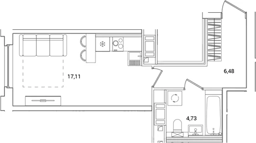 Планировка: Студия 28,3 м² в ЖК «ОКЛА»