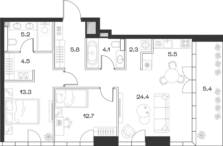 Планировка: Евротрёшка 77,8 м² в ЖК «SHIFT»