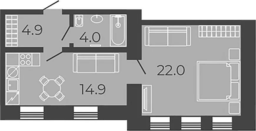 Планировка: 1-комнатная квартира 45,8 м² в ЖК «Клубный дом купца Злобина. Союз Девелопмент»