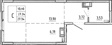 Планировка: Студия 27,3 м² в ЖК «Аннино Сити»