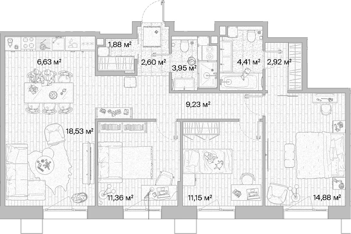 Планировка: Квартира евро-4 87,5 м² в ЖК «МЫС»