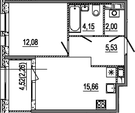 Планировка: Евродвушка 39,4 м² в ЖК «Знатный»