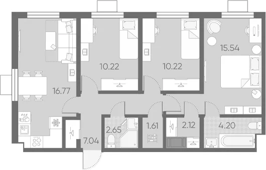 Планировка: Квартира евро-4 70,4 м² в ЖК «Морская миля»
