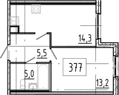 Планировка: 1-комнатная квартира 38 м² в ЖК «Клюква.Парк»