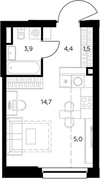 Планировка: Студия 30 м² в ЖК «Адмирал»