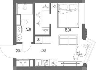 Планировка: Студия 29,6 м² в ЖК «Северный Порт»