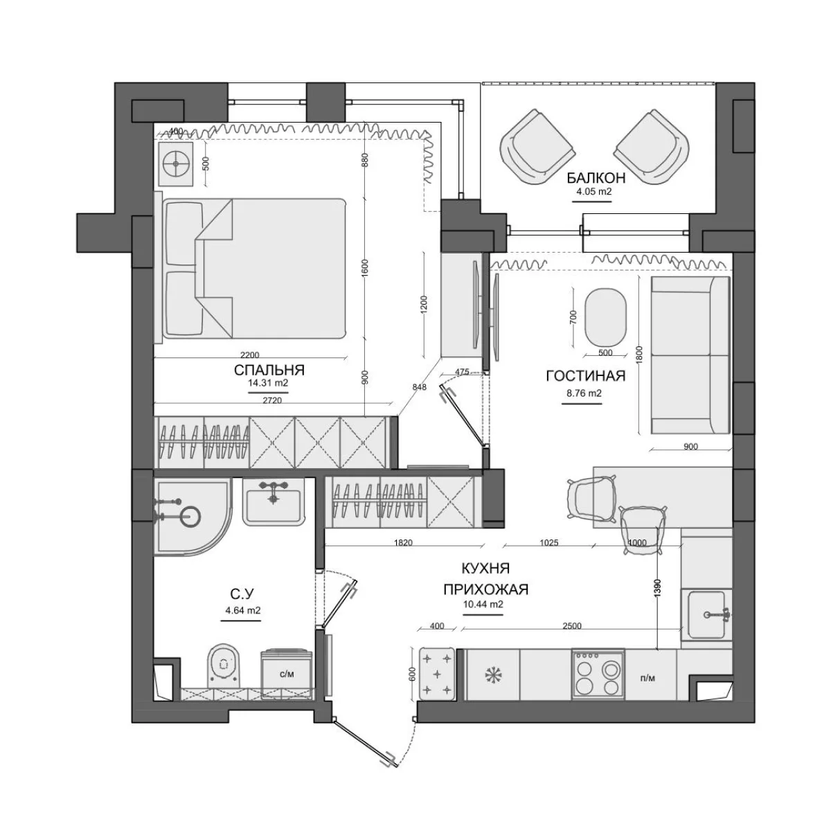 Планировка: Евродвушка 38,1 м² в ЖК «Лесной»