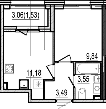 Планировка: 1-комнатная квартира 28,1 м² в ЖК «Оптимист»