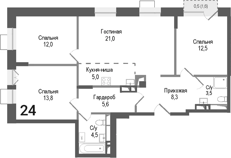 Планировка: Квартира евро-4 86,2 м² в ЖК «Киноквартал»