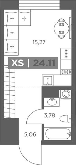 Планировка: Студия 24,1 м² в ЖК «Солар Парк»