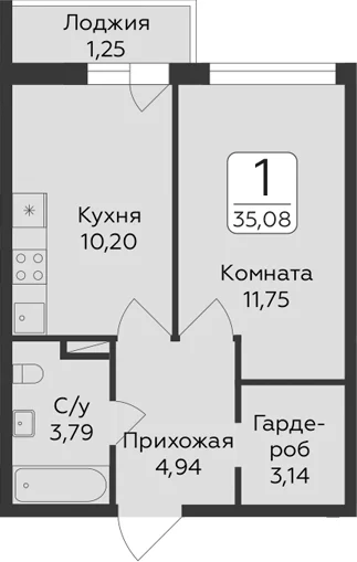 Планировка: 1-комнатная квартира 33,8 м² в ЖК «Панорама Юкки. ГК Развитие. Санкт-Петербург»