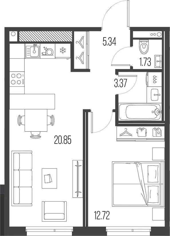 Планировка: Евродвушка 44 м² в ЖК «Легенда Васильевского»