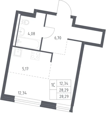 Планировка: Студия 28,3 м² в ЖК «Квартал Западный»