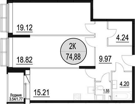 Планировка: Евротрёшка 73,1 м² в ЖК «Солнечный Парк»