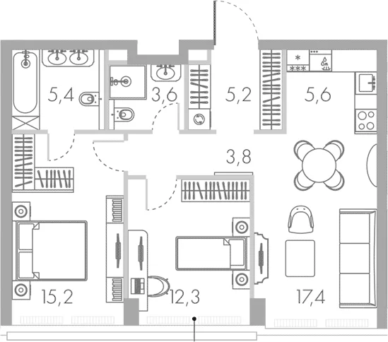 Планировка: Евротрёшка 68,5 м² в ЖК «Ривер Парк Кутузовский»