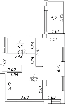 Планировка: Студия 35,1 м² в ЖК «Artel 17/52 (бывш. Глер)»