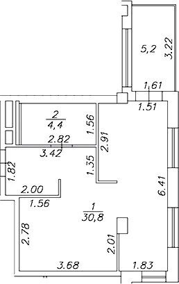 Планировка: Студия 35,2 м² в ЖК «Artel 17/52 (бывш. Глер)»