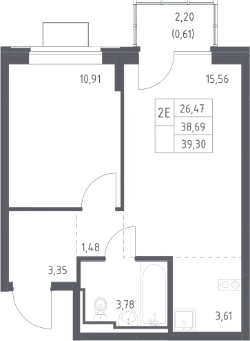 Планировка: Евродвушка 38,7 м² в ЖК «Богдановский лес»