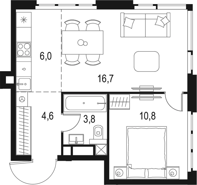 Планировка: Евродвушка 41,9 м² в ЖК «Левел Мичуринский»