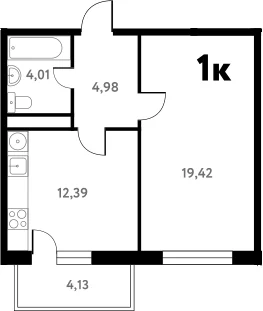 Планировка: 1-комнатная квартира 40,9 м² в ЖК «Южное Пушкино»