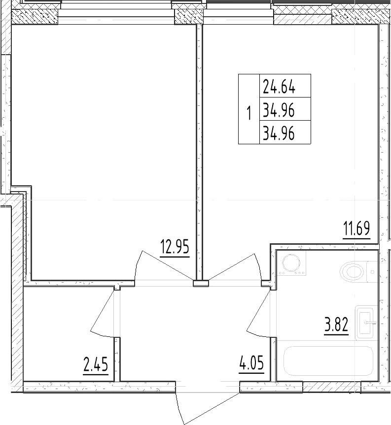 Планировка: 1-комнатная квартира 36,4 м² в ЖК «Зум Черная Речка»