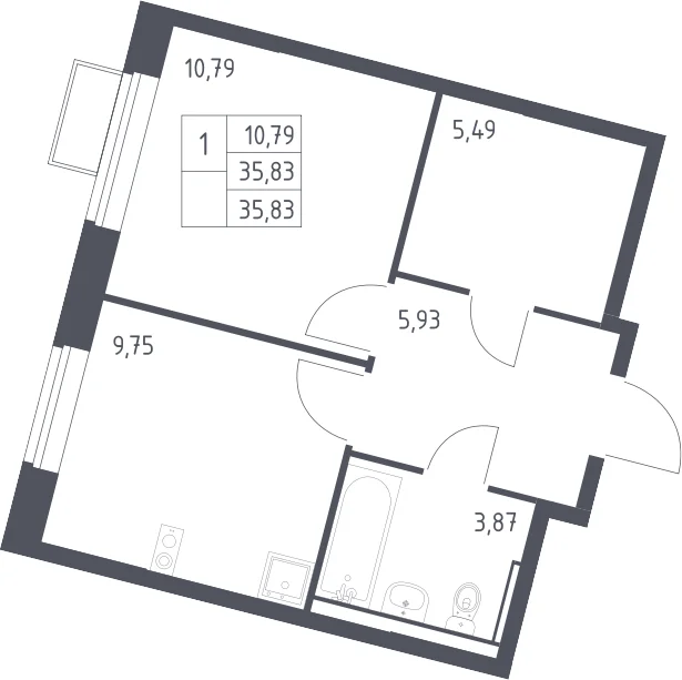 Планировка: 1-комнатная квартира 35,8 м² в ЖК «Молжаниново»