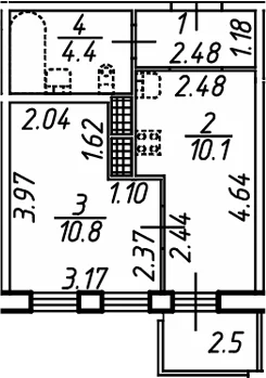 Планировка: 1-комнатная квартира 28,2 м² в ЖК «Аэросити Клаб»