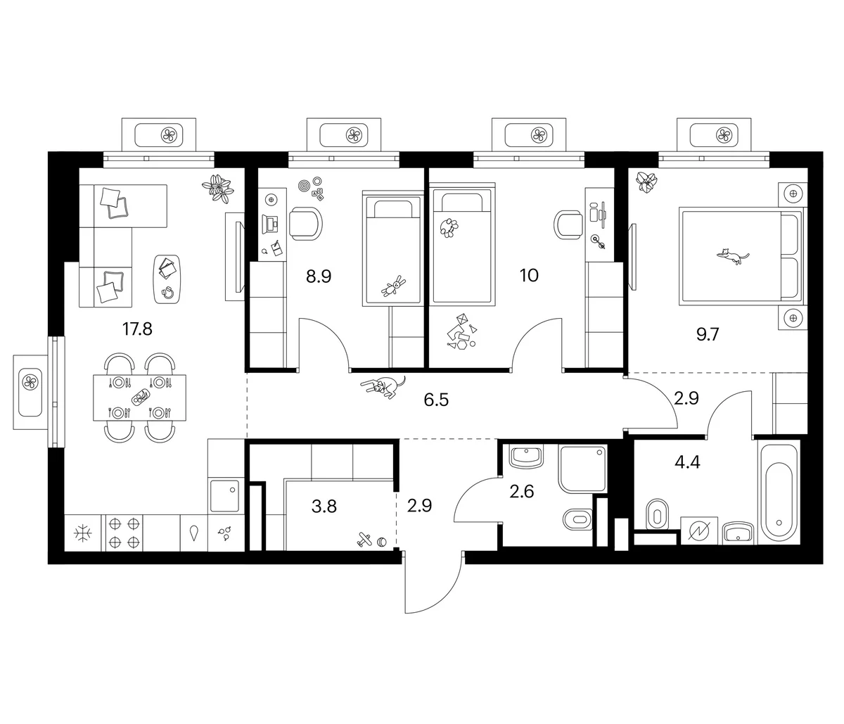 Планировка: 3-комнатная квартира 69,5 м² в ЖК «Белая Дача парк»