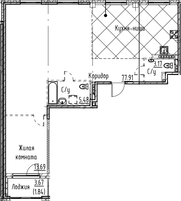 Планировка: Евродвушка 100,3 м² в ЖК «Кронфорт»