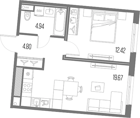 Планировка: Евродвушка 41,8 м² в ЖК «Легенда Васильевского»