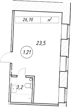 Планировка: Студия 25,7 м² в ЖК «пр-кт Обуховской Обороны, 42 к2»