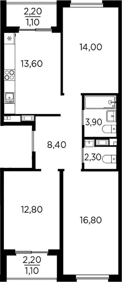 Планировка: 3-комнатная квартира 71,8 м² в ЖК «Плюс Пулковский»
